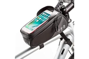 Bike Frame Bag with Phone Holder, Waterproof Bicycle Front Top Tube Pouch for Phone, Keys, Cards, Easy Install Cycling Storag