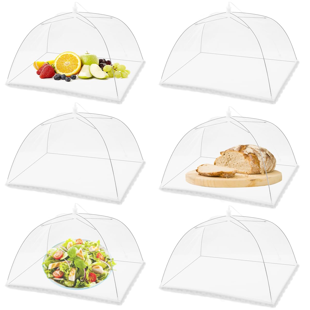 FOOEN (6 Pack) Pop-Up Picnic Mesh Food Covers Tent,17inch Reusable White Food Umbrella for Outdoors and Camping Food Net Cover Keep out Flies Mosquitoes