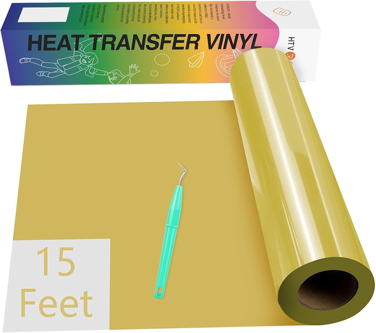 HTVRONT Gold HTV Vinyl 12" x15ft Gold Heat Transfer Vinyl for T-Shirts, Easy to Cut & Weed Iron on Vinyl for Cricut & Silhouette Cameo