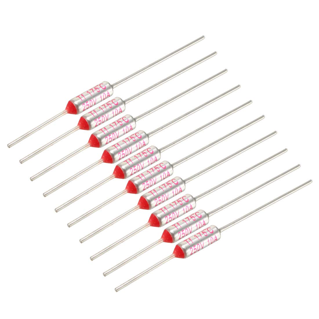 Sourcingmap 10 pcs Axial Leads Metal 175 Celsius Temperature Thermal Fuses