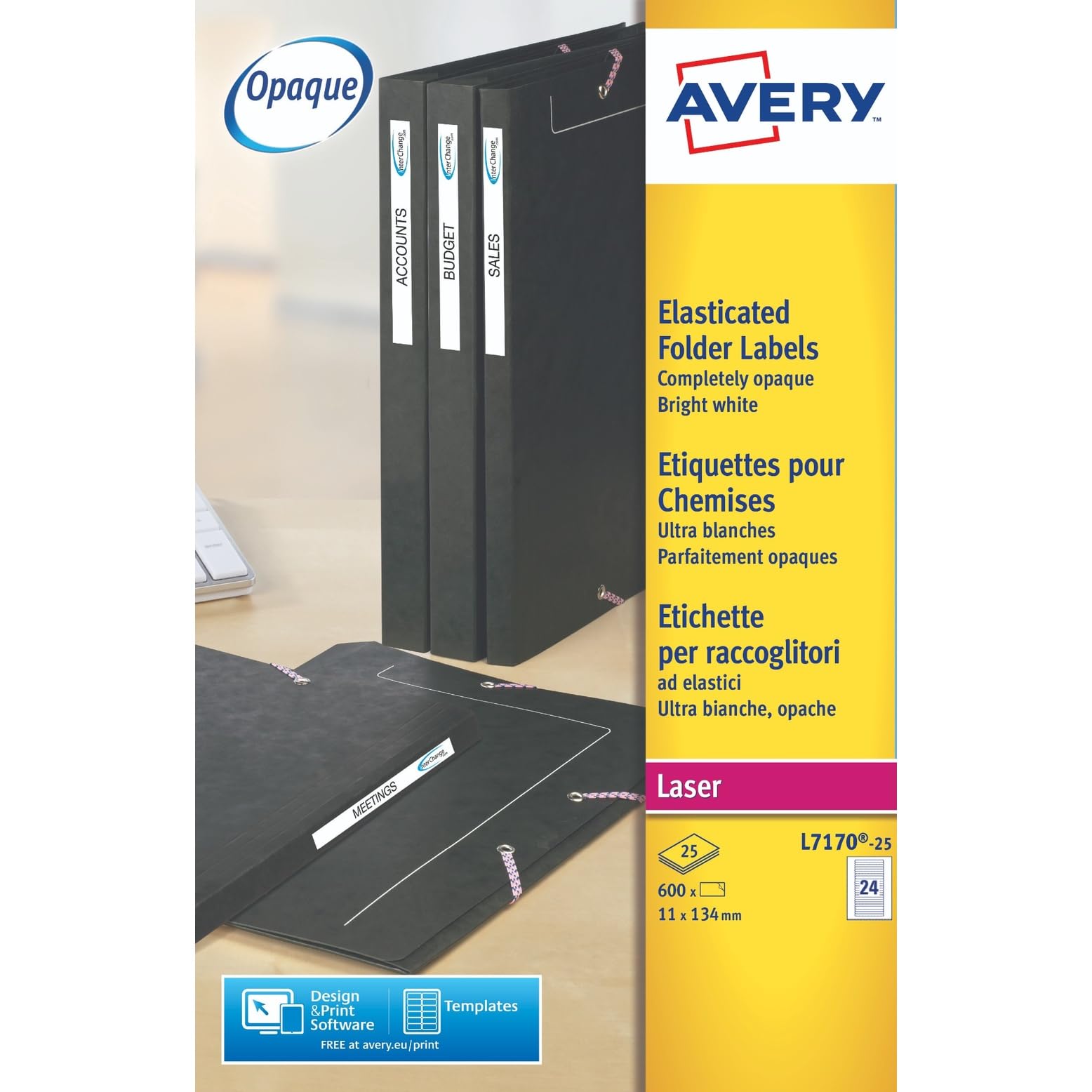 Avery L7170-25 Printable, Customisable Eurofolio Folder File Labels, 24 Labels Per A4 Sheet, White