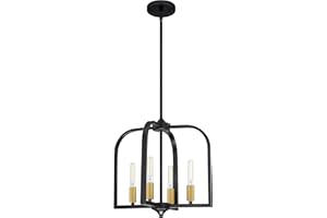 Doraimy Lighting 4 Light 15" Rustic Metal Lantern Cage Kitchen Island Pendant Light Fixture,Modern Industrial Black Finish for Dining Room Bedroom Foyer Entry Porch Over Sink
