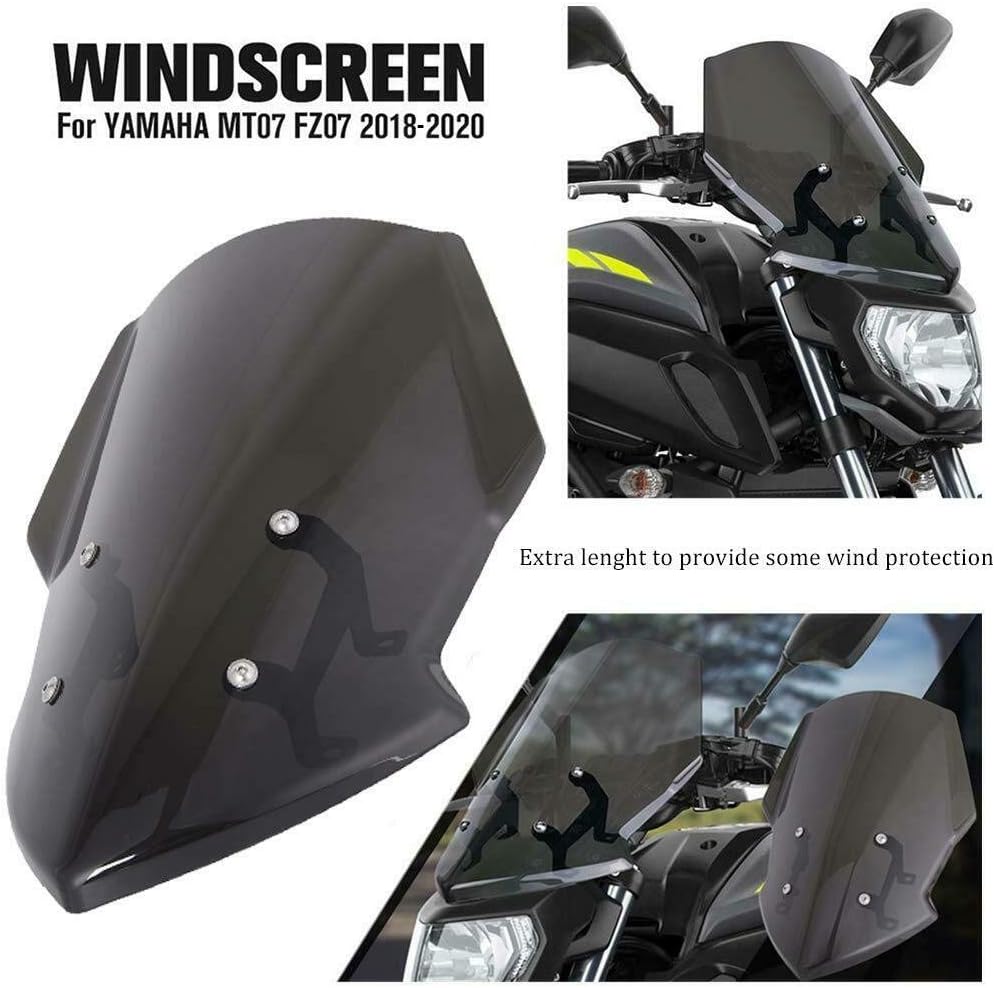 Motorcycle Accessories Windshield Windscreen Fly Screen Wind Deflectors Cover Protector for MT07 FZ07 MT FZ 07 MT-07 BJ FZ-07 2018 2019 2020 Parts 18-20(Smoke)