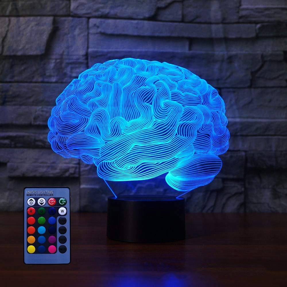 HPBN8 Ltd Creative 3D Brain Night Light USB Powered Remote Control Touch Switch Decor Table Desk Lamp 7/16 Color Changing Lights LED Table Lamp Xmas Home Love Brithday Room Decoration