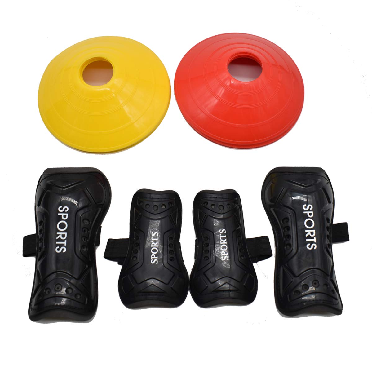 Zliger 20 Pcs Soccer Disc Cones,Football Training Marker Cones Agility Safety Saucer Sports Accessories with 1 storage bag+1 pair of adult foot guards&children foot guards For Ball Field Space Marker