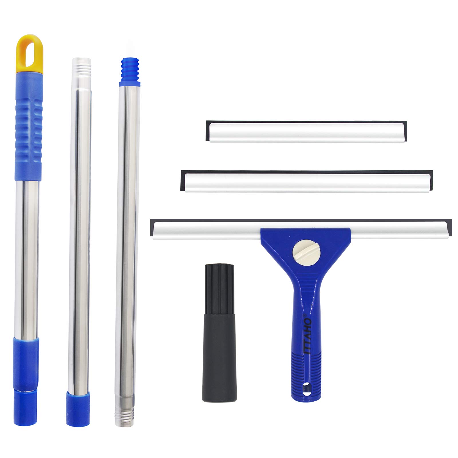 ITTHAO 150cm Long-Handled Window Squeegee with 3 Replaceable Blades (20cm, 25cm, 30cm) - Extension Pole Cleaner for Shower Glass Door, Car, Tile