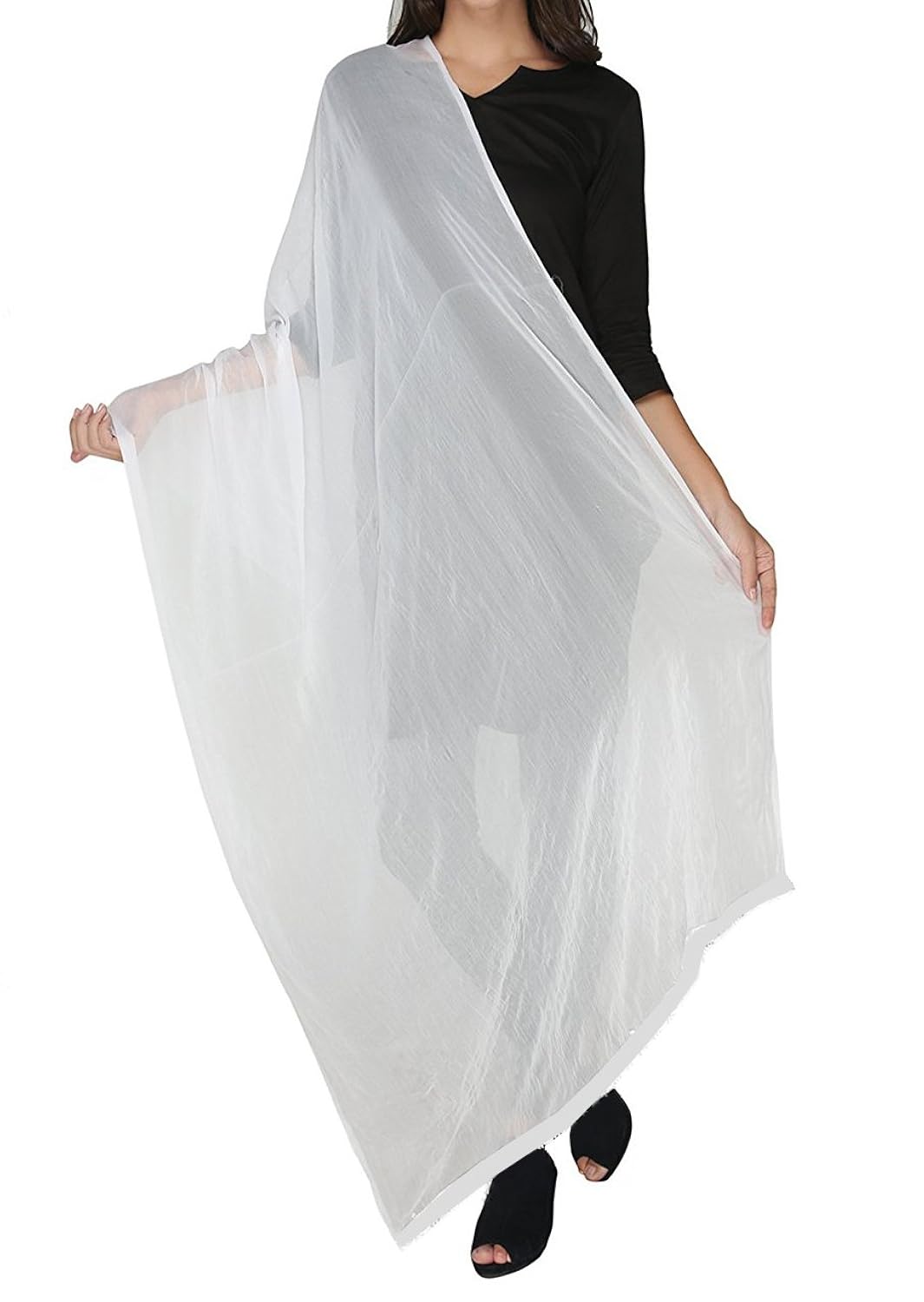 vf collection women's chiffon dupatta (1002 _white_ free size)