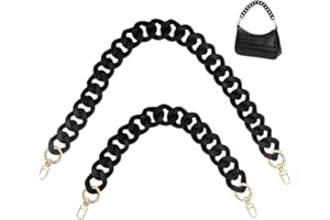 findTop 2 PCS Flat Chain Strap, Black Acrylic Chain Handbag Strap Replacement, DIY Craft (40cm and 60cm)