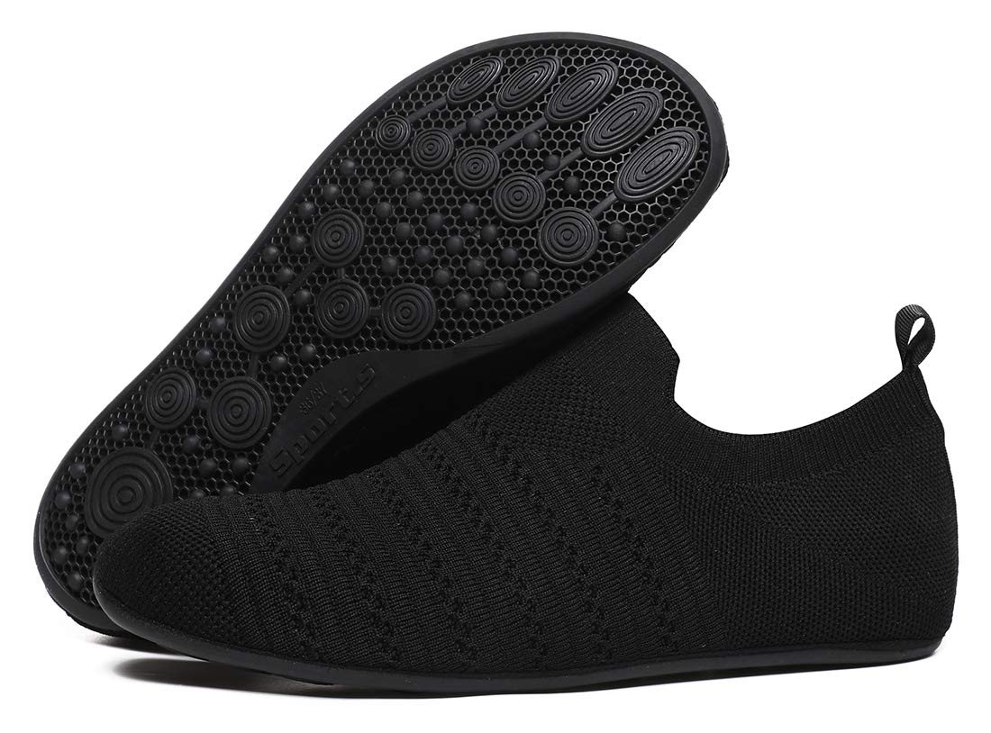 Photo 1 of ZhaaDee Womens Mens Slippers with Rubber Sole Ultra-Lightweight House Slipper Socks Around House Floor Shoes Non Slip Indoor&Outdoor (ZD20002AllBlack37)