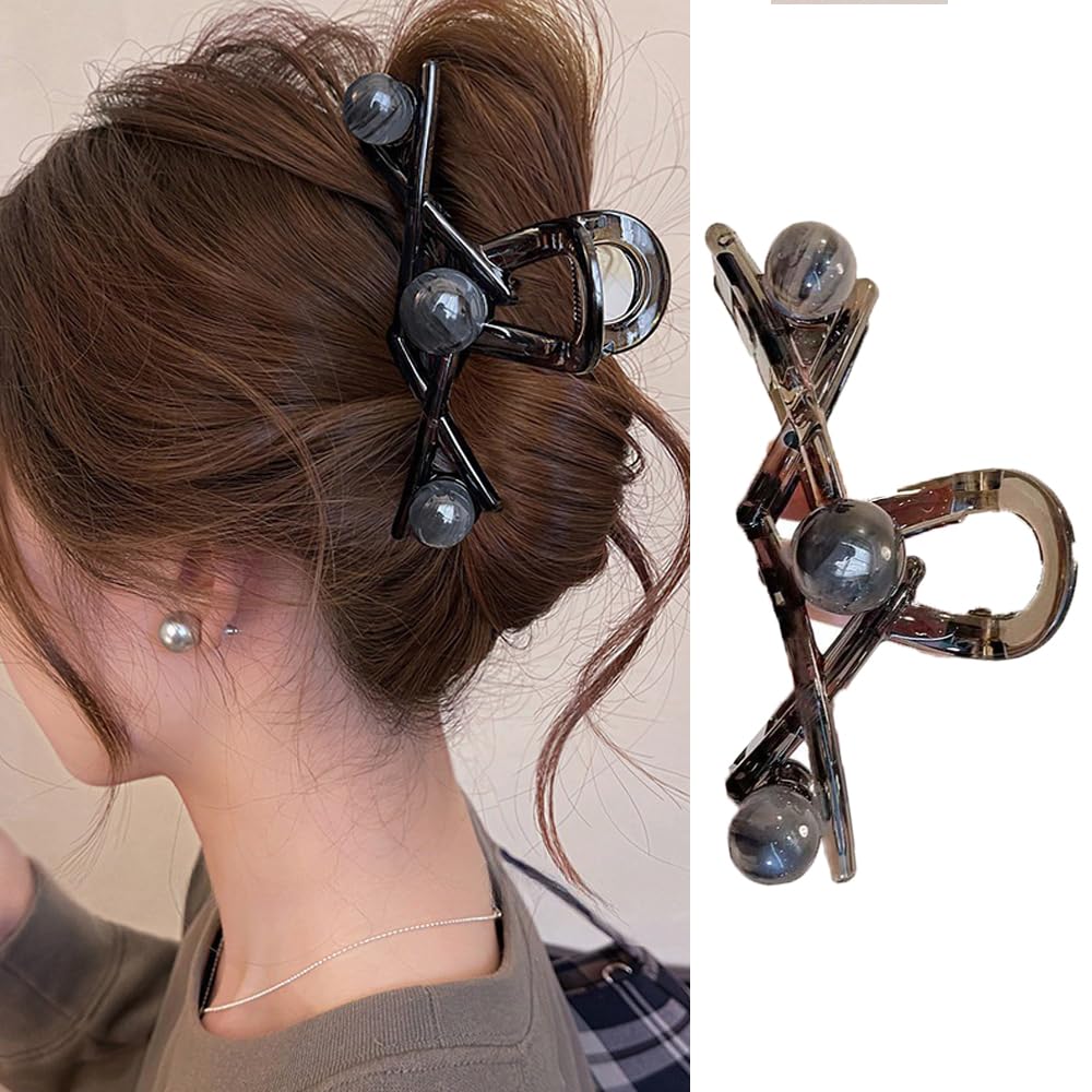 Photo 1 of 1PCS Large Acrylic Hair Claw Clips with Pearl Design Strong Hold Elegant Pearl Hair Clips Nonslip Gray Color Hair Jaw Clips for Thick/Thin Hair Daily Fashion Birthdays Wedding Women's Hair Accessories