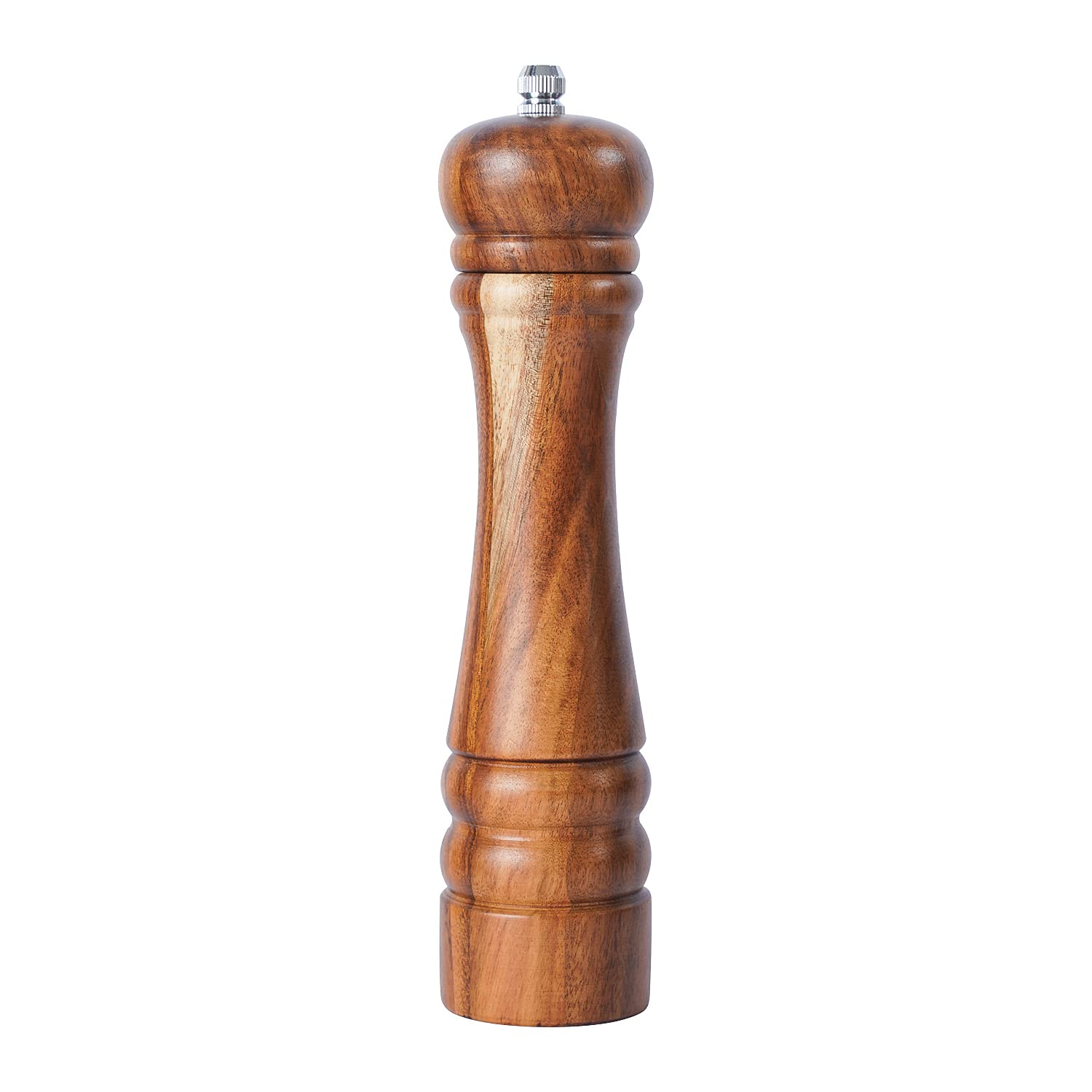 DeroTeno Pepper Mill, Pepper Grinder with Adjustable Ceramic Grinder, Acacia Wood, Height 21 cm