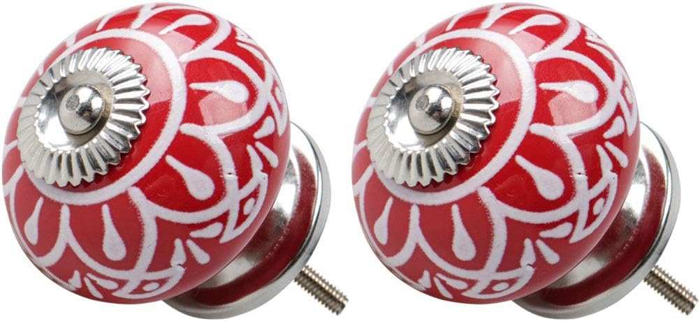 sourcing map 2pcs Ceramic Knobs Vintage Knob Drawers Round Pull Handle Furniture Cupboard Wardrobe Dresser Door Decorative, Red