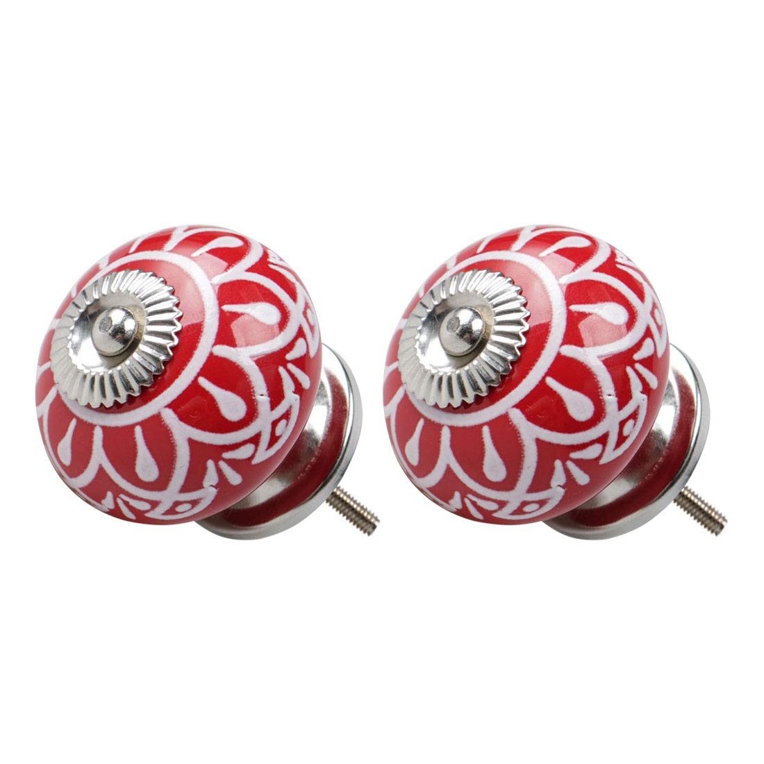 sourcing map 2pcs Ceramic Knobs Vintage Knob Drawers Round Pull Handle Furniture Cupboard Wardrobe Dresser Door Decorative, Red