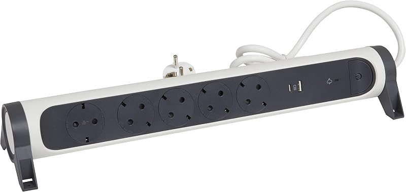 Regleta de enchufes con protección contra sobretensión, USB Tipo A+C, con Interruptor, Base múltiple con 5 Tomas de Corriente, Cable de 1,5 m, Color Blanco/Gris Oscuro 694510 — foto 1 de 4