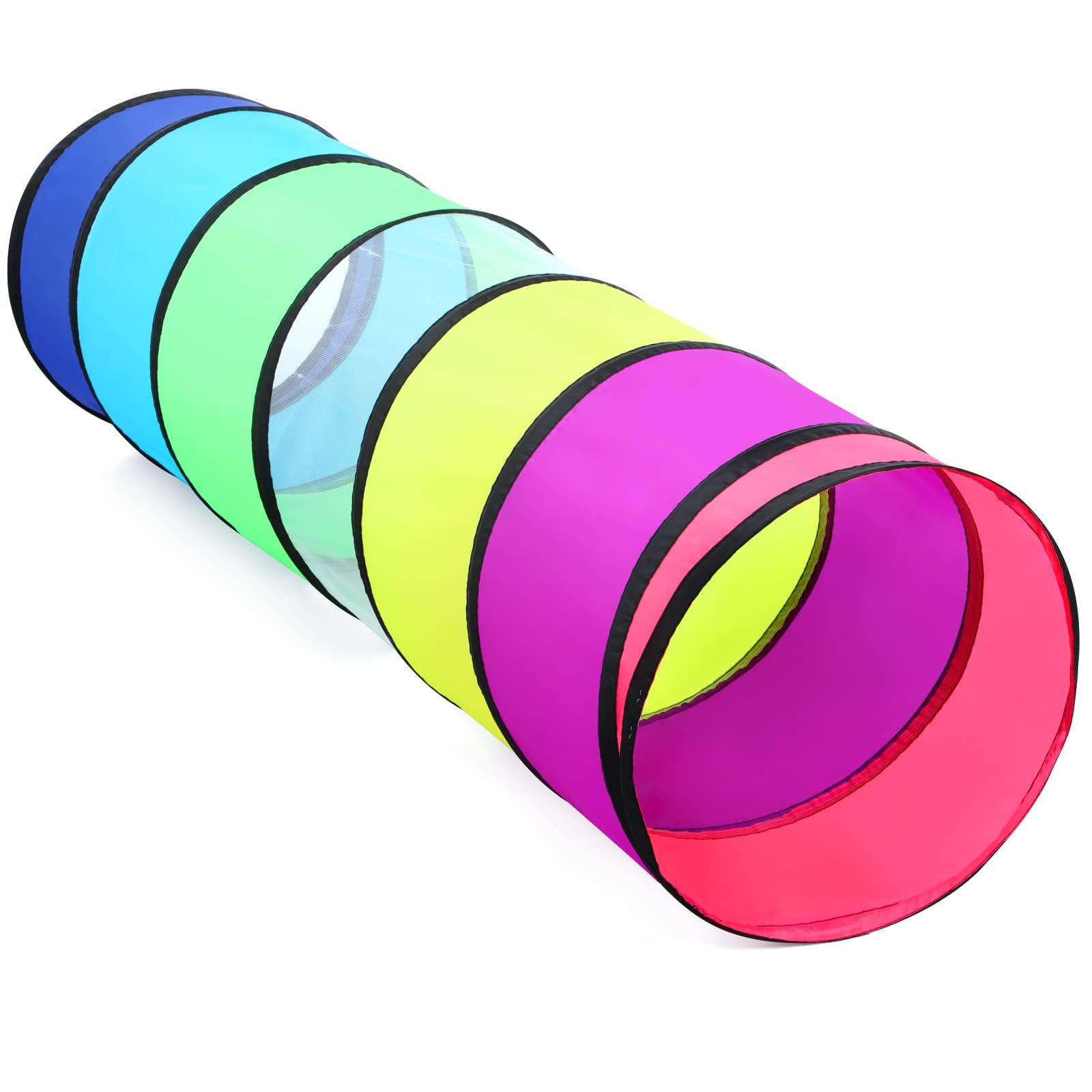 Kids Play Tunnel Tent for Toddler, 6-ft Pop Up Crawl Tunnel Toy for Baby Children or Dog Cat Pets, Collapsible Gift for Boy Girl Indoor Outdoor Game (Play Tunnel with Mesh)