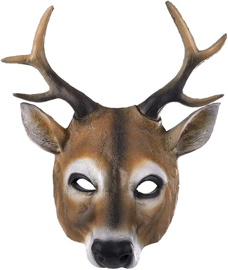 AMOSFUN Deer Mask Halloween Realistic Animal Face Mask Reindeer PU Mask