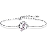 AOBOCO Breast Cancer Awareness Pink/Blue Ribbon Bracelet 925 Sterling Silver Cancer Awareness Jewelry Gifts for Women