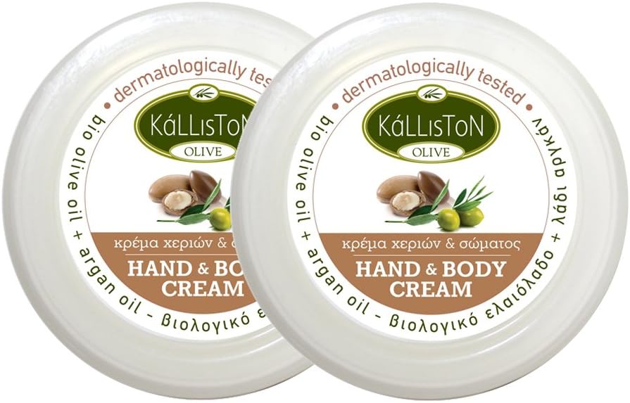 Organic Olive Oil Argan Oil Anti Aging Cream Hand & Body Lotion Dermatologically Tested Made in Ancient Crete, Greece 2.54 oz Each Pack of 2