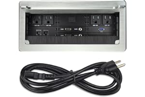 Tabletop Multimedia Connectivity Box with 4 AC Power+2 HDMI+2 RJ45+1 USB3.0 Port +1 USB-C +2 Audio with 5.58ft Power Cord for