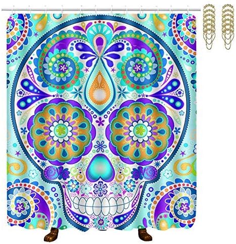 Setyserytu Floral Printed Bath Shower Curtain Waterproof Heavy Duty Fabric Shower Curtain Liner for Bathroom Showers Stalls and Bathtubs (70"x70" Mexican Sugar Skulls Flowers)