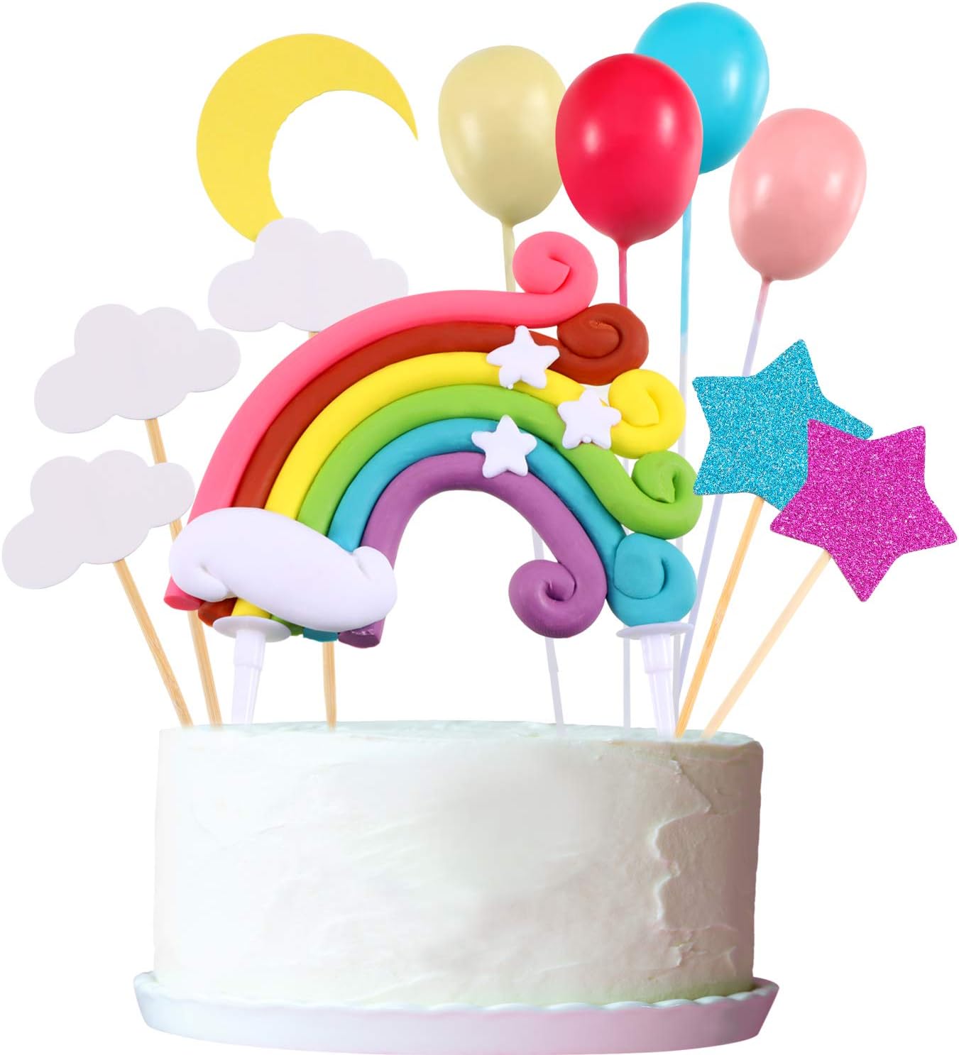 Décoration Gâteau Arc-en-ciel – Toppers Ballons Et Nuages Pour Anniversaire Enfant
