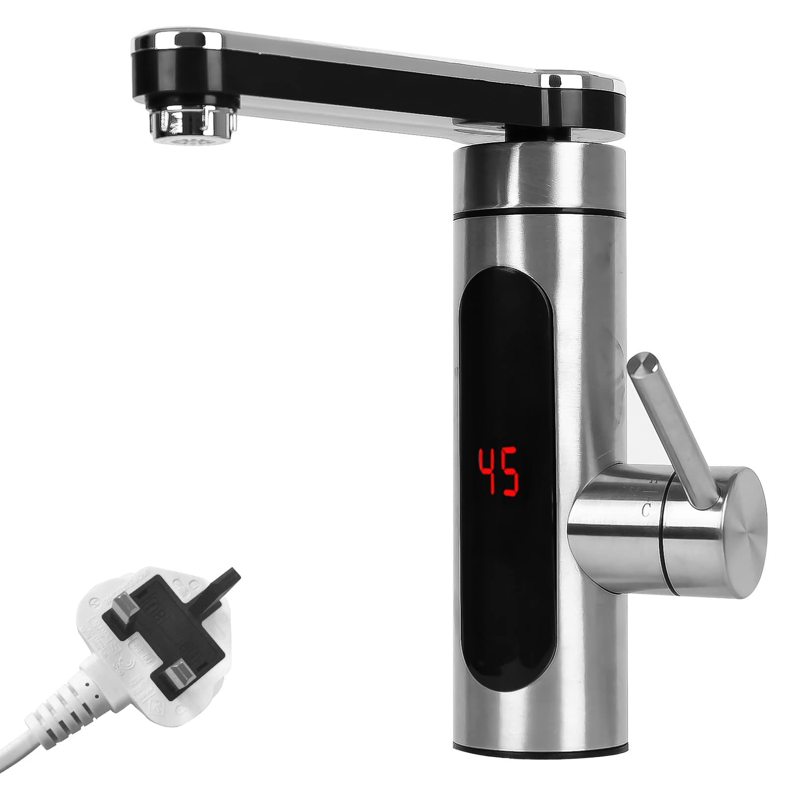 Instant Water Hot Tap Electric Sink Heating Tap,WMLBK Instant Tankless Electric Hot Water Faucet with LED Digital Display Stainless Hot Water Kitchen Tap 360° Swivel for Kitchen Bathroom