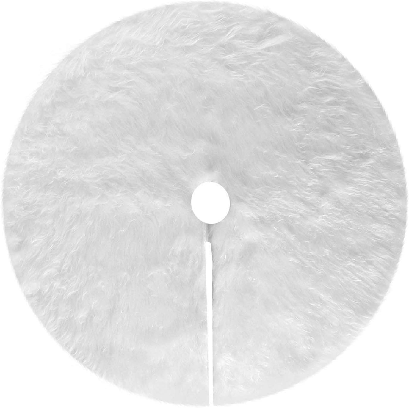 White Plush Christmas Tree Skirt - 90cm Round Snow Faux Fur Base Cover Mat for Xmas Holiday Party Decoration (35 Inches)