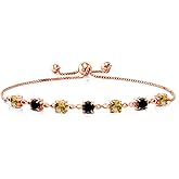 Gem Stone King 18K Rose Gold Plated Silver Yellow Citrine and Black Diamond Infinity Tennis Bracelet For Women (2.39 Cttw, Gemstone November Birthstone, Round 4.5MM, Fully Adjustable Up to 9 Inch)