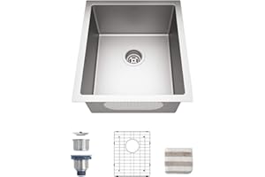 TORVA 15 x 17 Inch Undermount Kitchen Sink, Premium 304 Stainless Steel Bar Sink - 9 Inches Deep Basin Single Bowl Sink