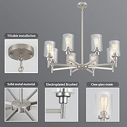 LIGHTDAMY Brushed Nickel Chandeliers for Dining