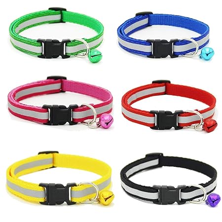 6 Stück Reflektierendes Verkehr Katzenhalsband mit Glocke Set -Nylon,Sicherheitsschnalle Verstellbar 20–30 cm,Coole Halsbände