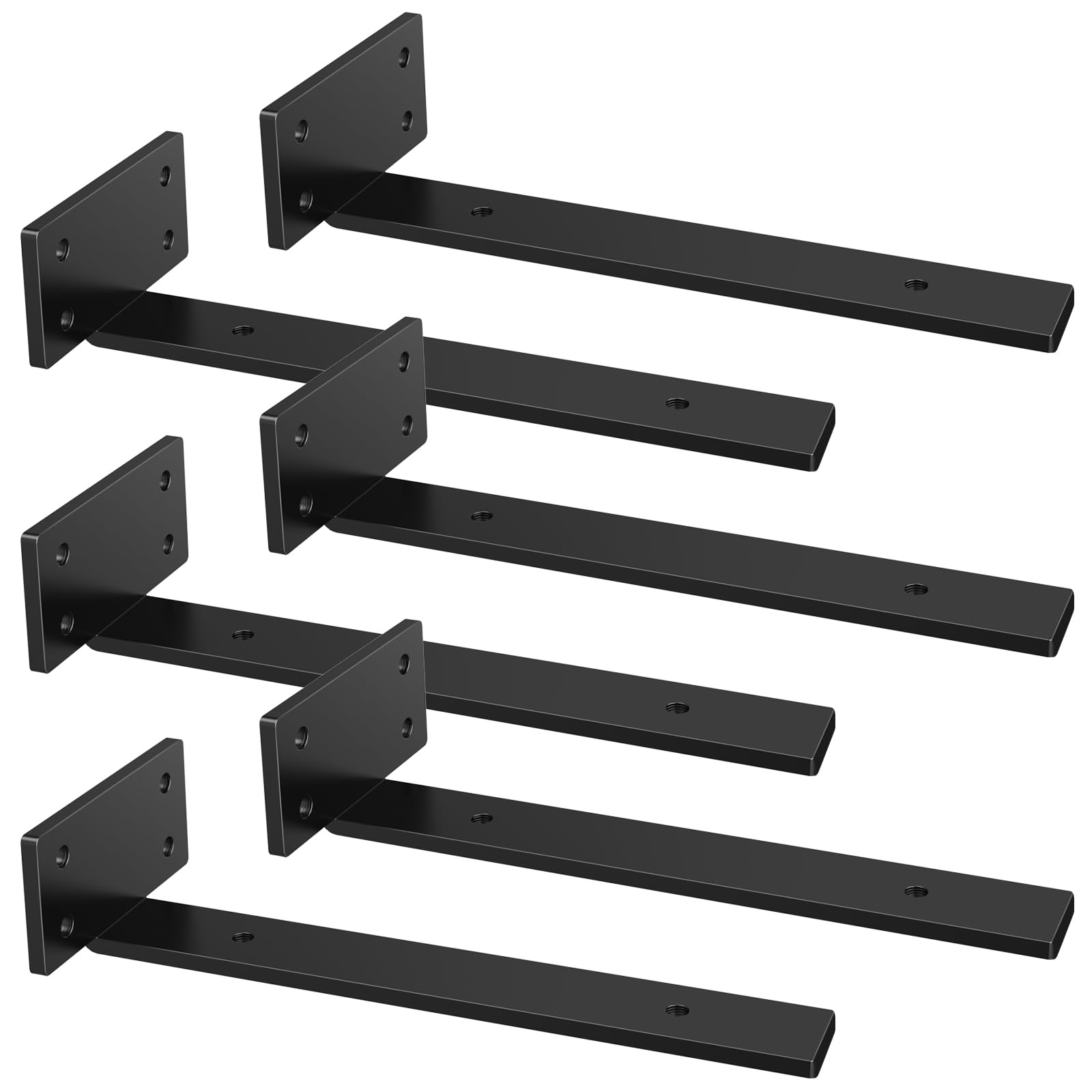 Riuog 6 Pack Shelf Bracket, Floating Invisible L Shelves Brackets, Industrial Metal Shelf Bracket Hardware Supports, Brackets for Shelves(Black,11.8in(4mm Thick)) — image 1