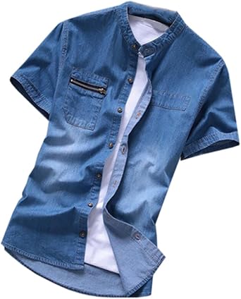 denim stand collar shirt