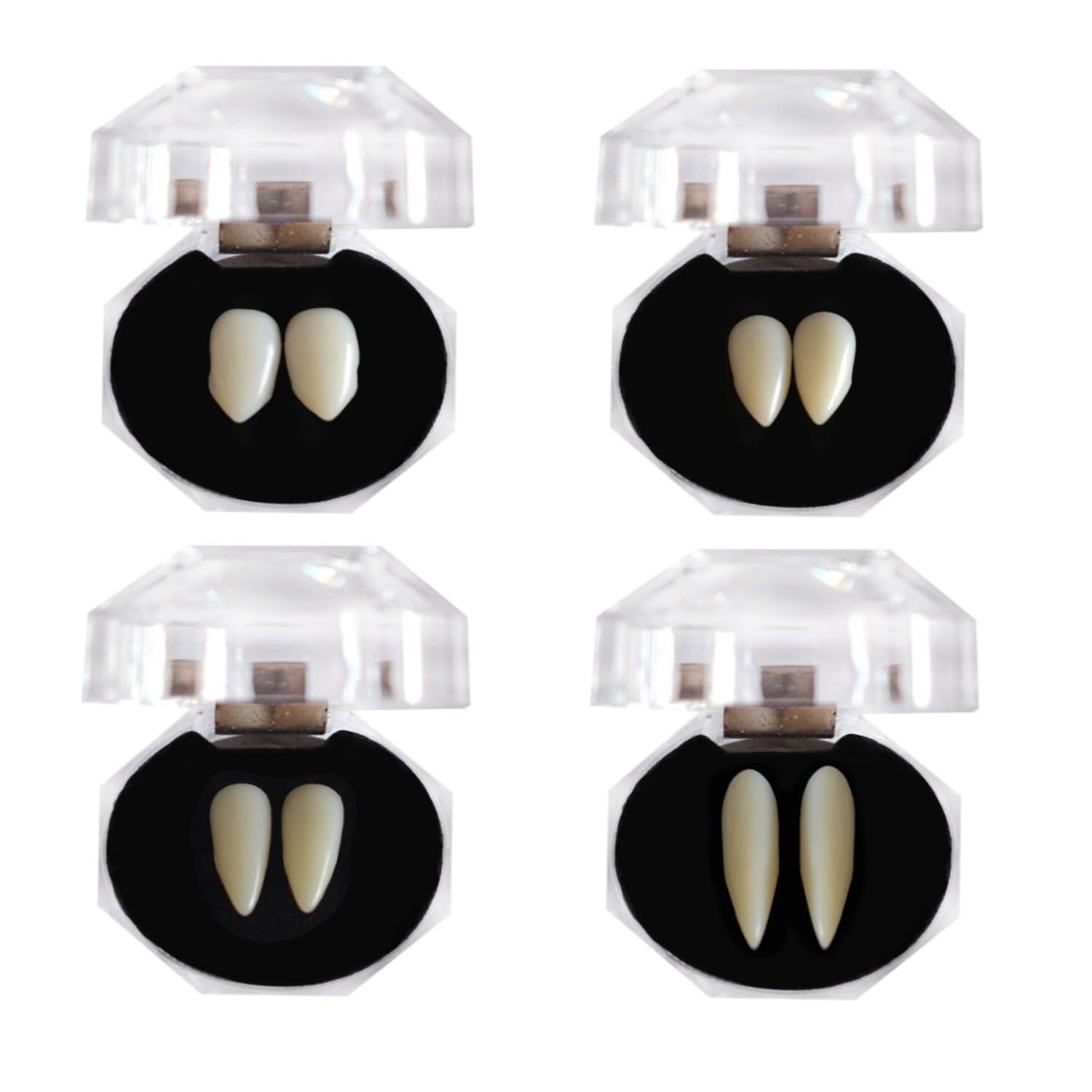 Lezevn 4 Pairs Halloween Vampire Teeth Horror Vampire Glow-In-The-Dark Dentures with Box Halloween Costume Props for Cosplay Halloween Party Decorative Gifts