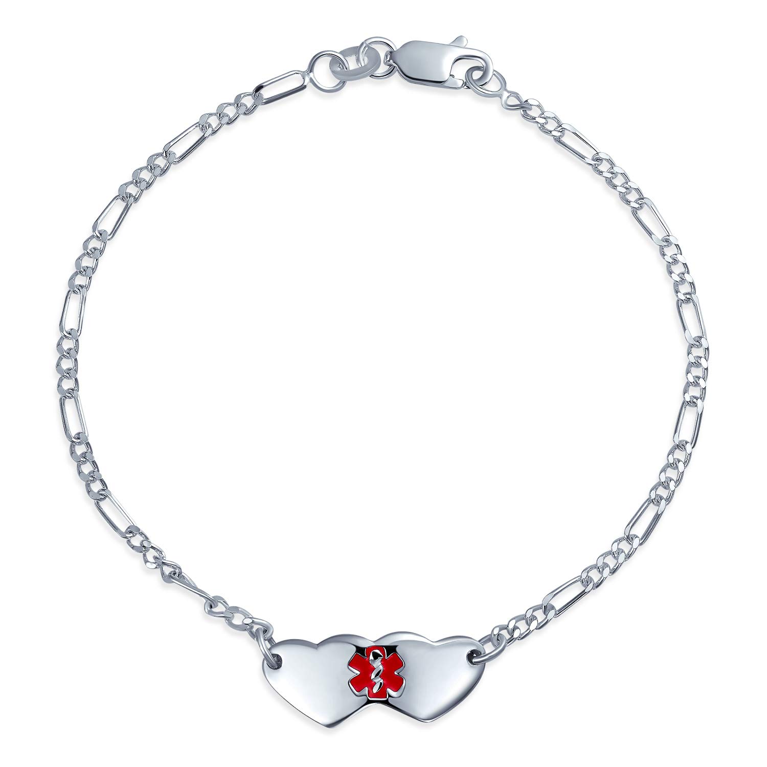 Bling Jewelry Blank Dainty Connected Double Heart Shape Medical Identification Engravable Medical ID Bracelet For Women Teens .925 Sterling Silver Small Wrist 7 Inch — image 1