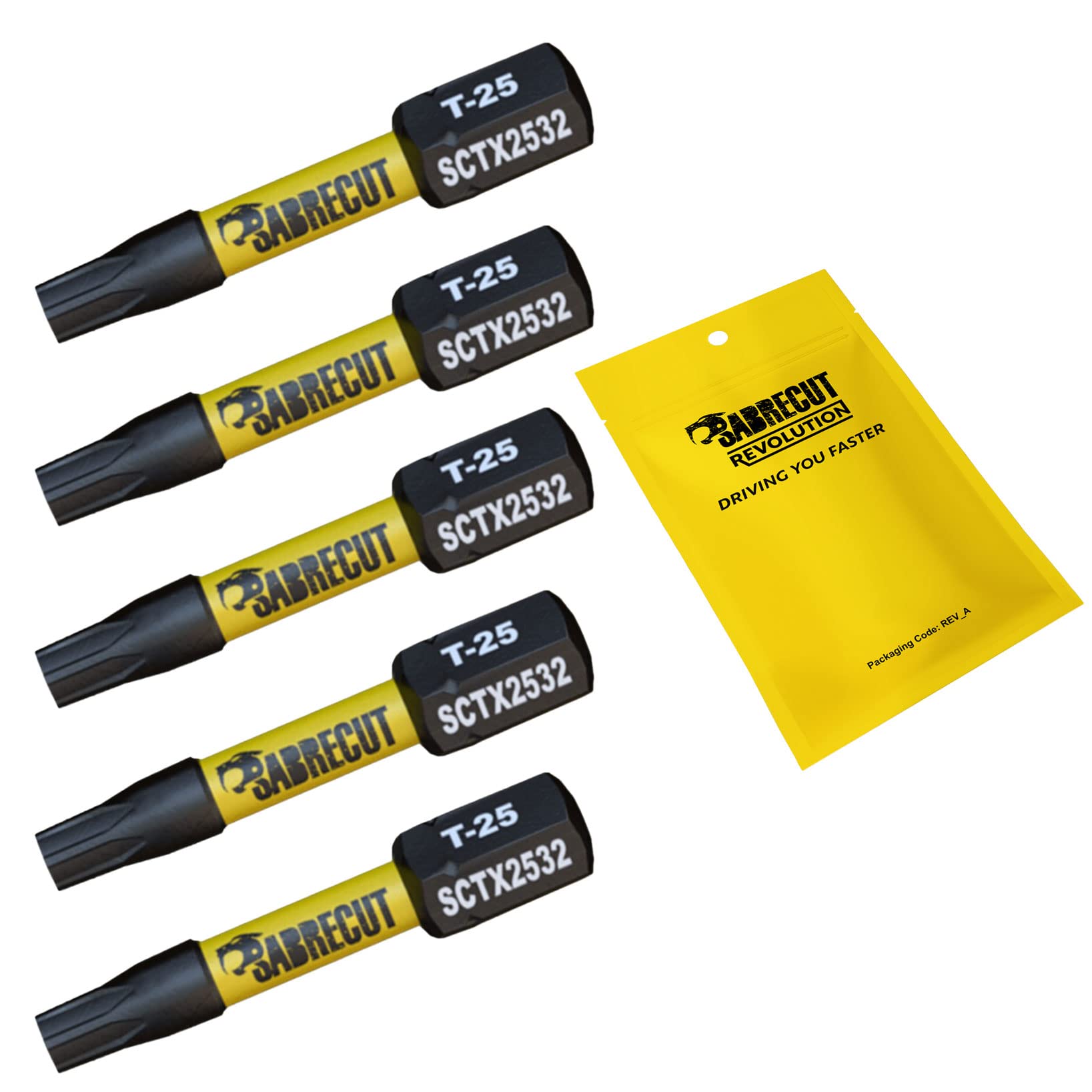 5 x SabreCut SCTX2532_5 32mm T25 TX25 Magnetic Impact Screwdriver Driver Bits Set Torx Heavy Duty