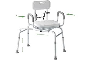 Loyoda Sliding Shower Chair Tub Transfer Bench with Swivel Seat, Padded Armrest and Backrest, Height Adjustable for Bathtubs, Inside Shower, for Handicap & Seniors，350 Lbs