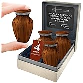 4 Pack Small Keepsake Urn for Human Ashes | Metal Wooden Rosewood Style | Mini Little Memorial Ash Container | Perfect Compact Tribute for Loved Ones | Male Female Man or Woman