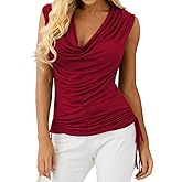 Veatzaer Women Cowl Neck Tank Tops Summer Ruched Sleeveless Casual Shirts Side Shirring Cotton Tops