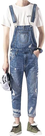 Beibang バイバン サロペット メンズ デニムパンツ ロングパンツ オールインワン オーバーオール ダメージ加工 着痩せ ウォッシュ加工 スキニーパンツ 韓国ファッション 春物 ショートパンツ 通販 Amazon