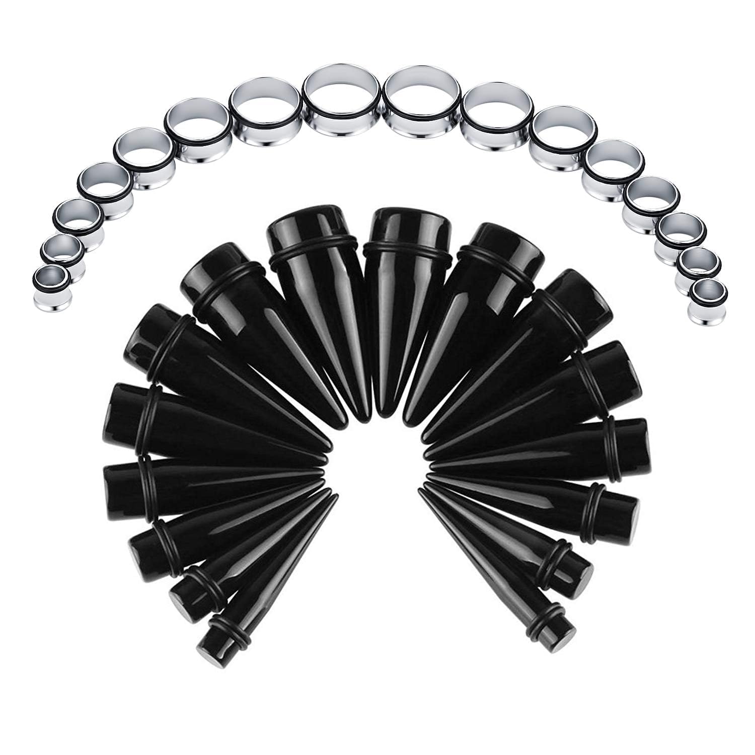 Crdifu 16 Pairs Ear Stretching Kit Acrylic Tapers Surgical Steel Plugs Big Ear Gauges Expander Tunnel Piercing Jewellery(10-24mm)