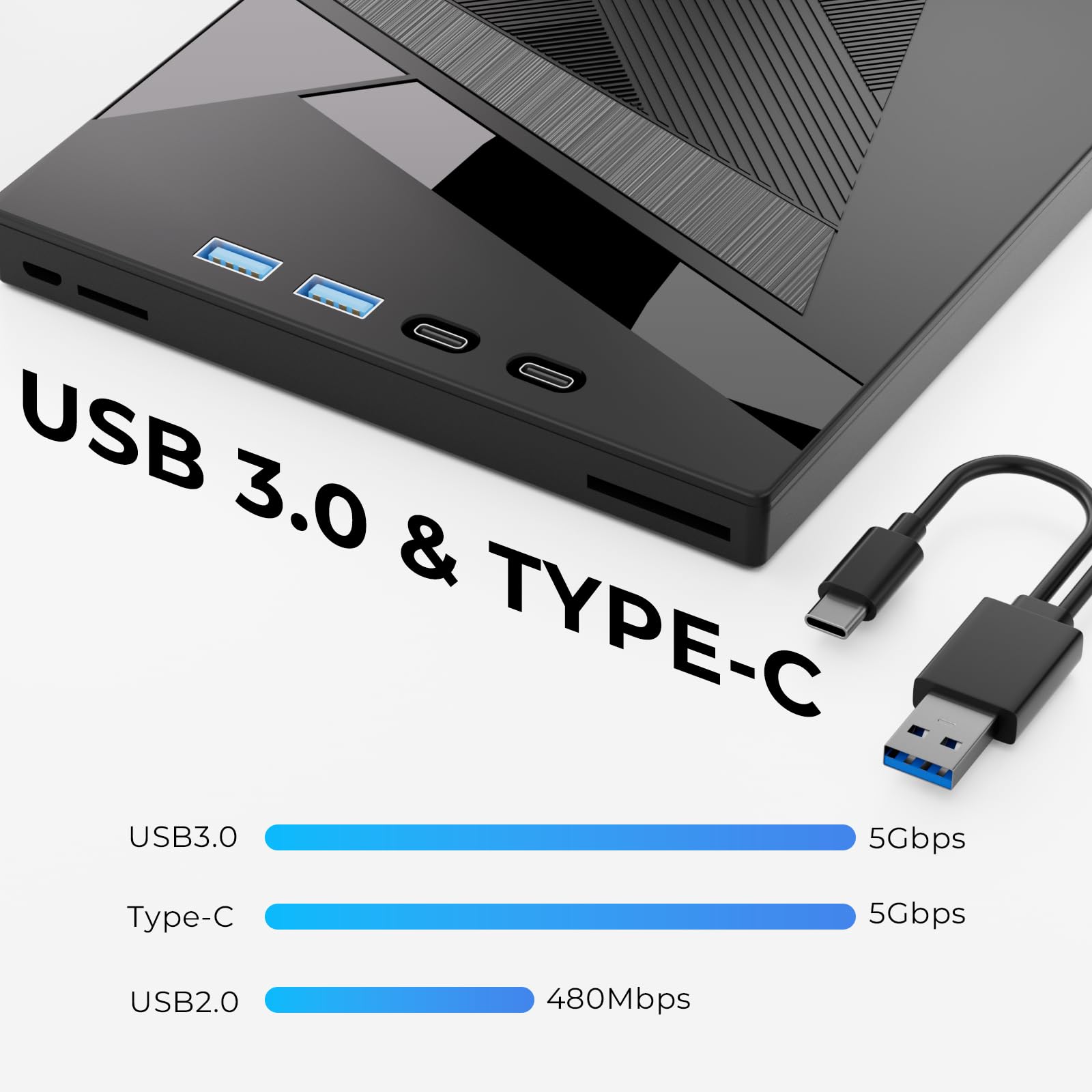 External DVD Drive, 7-in-1 External CD/DVD Drive for Laptop, USB DVD Burner with SD/TF Port, USB 3.0&Type-C CD ROM External Drive for Laptop Desktop PC Windows XP/7/8/10 Linux MacOS