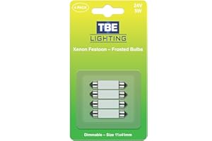 TBE Lighting Replacement Festoon Bulbs, PACK OF 4 Xenon lights for Undercabinets & Car Interior Lighting. Frosted glass finish, Warm White colour - 24v / 5w / Dimmable 11mmx41mm Energy efficient Bulbs