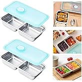 75F 2PCS Grab and Go Stainless Steel Snack Containers with Lids,Reusable Double-Compartment Bento Lunch & Condiment Containers for Meal Prep, Work & Travel