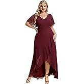 Ever-Pretty Women's Summer V Neck High Low Chiffon Plus Size Curvy Semi Formal Wedding Guest Dresses with Sleeves 1749-DAPH