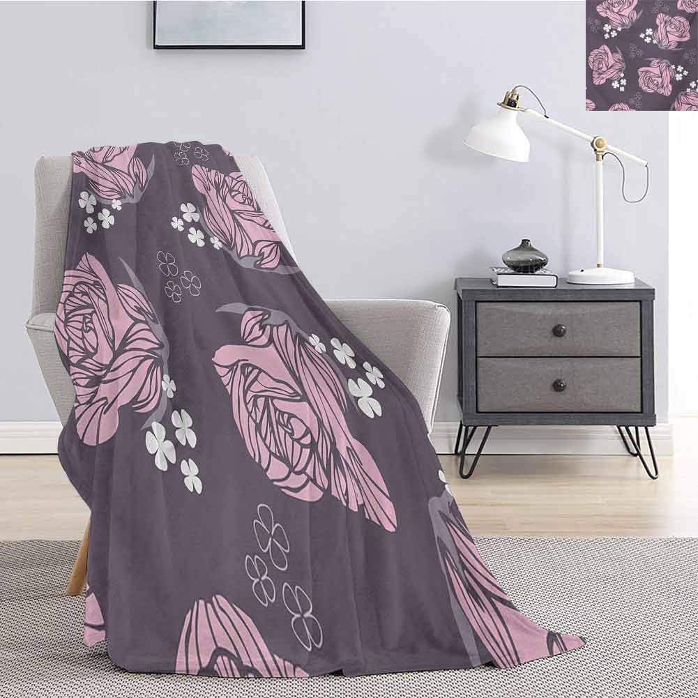 Luoiaax Floral Bedding Flannel Blanket Vintage Rose Pattern with Soft Color Scheme Retro Plant Arrangement Summer Super Soft and Comfortable Luxury Bed Blanket W55 x L55 Inch Eggplant Pink White