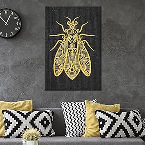 Canvas Wall Art - Golden Insect Pattern on Black Background - Giclee Print Gallery Wrap Modern Home Art Ready to Hang - 12x18 inches