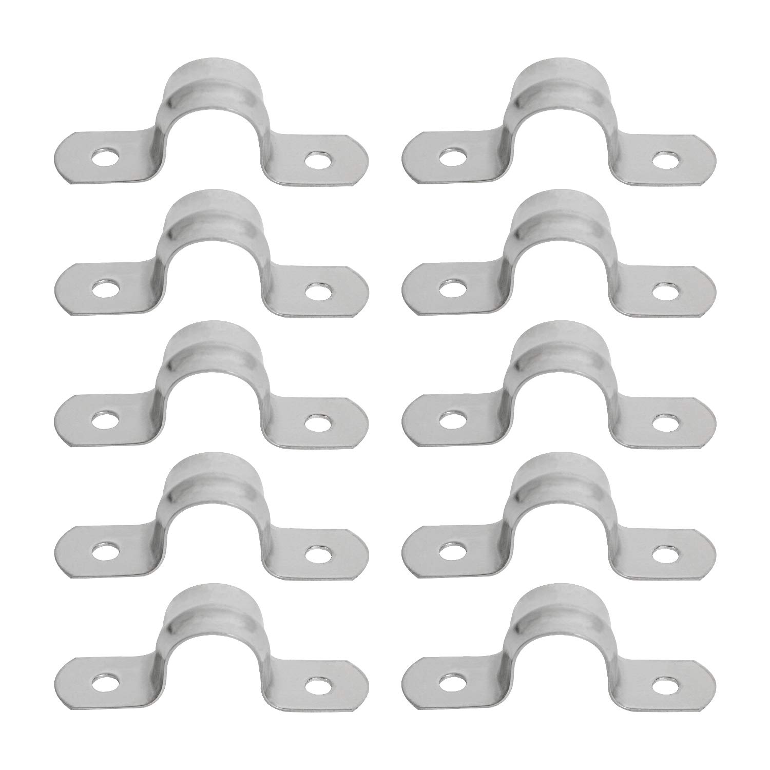 Aopin 12mm Rigid Pipe Strap Clamp 2 Holes Strap U Bracket Tube Strap Tension Clips 201 Stainless Steel, for Pipe Fixing, Silver, 10Pcs