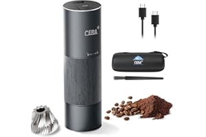 CERA + Electric Cone Grinders with Carrying Case, Professional Small Espresso Coffee Grinders for Home Use, Grey