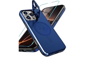 WATEFULL for iPhone 16 Pro Max MagSafe Case Foldable Kickstand Camera Lens Cover, Glossy Shiny Matte Dual Layer Bumper Rugged Magnetic Case with 1 Screen Protector for iPhone 16 Pro Max 6.9"(Blue)